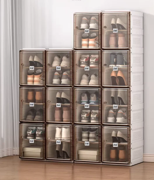 Caja de zapatos de plástico apilable transparente