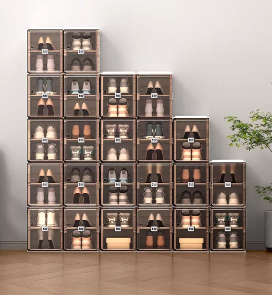 Caja de zapatos de plástico apilable transparente